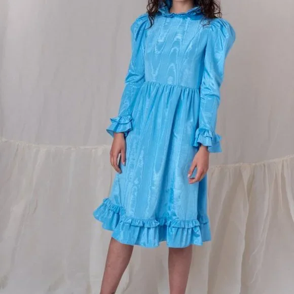 Batsheva Prairie Dress in Blue Moire - Picture 2 of 3